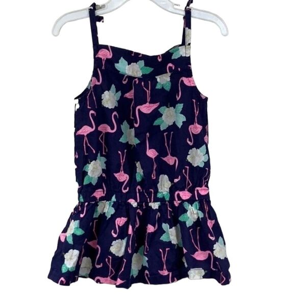 Carter's Pink Flamingo Sleeveless Tie Strap Navy Cotton Summer Blouse Henley Top - Picture 1 of 8